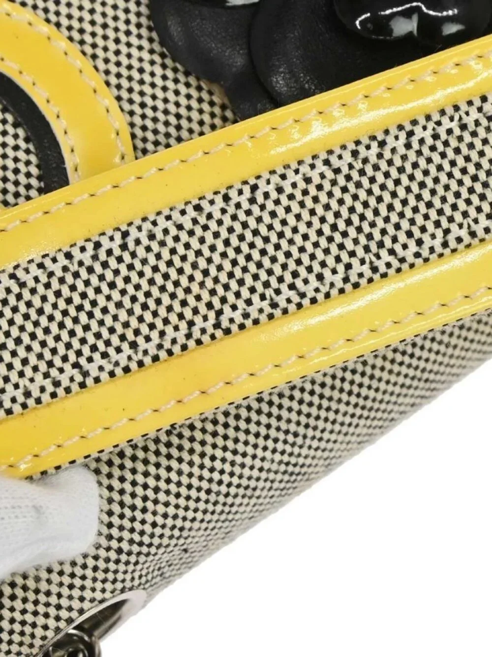 Chanel Black Yellow Canvas Camellia No.5 CC Handbag 168396